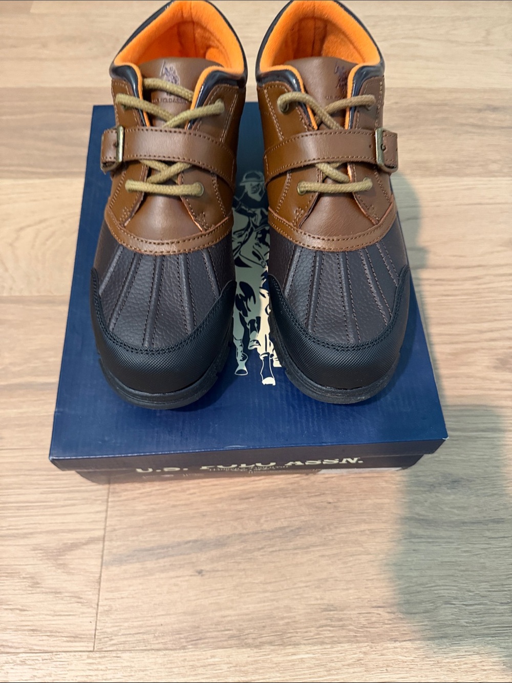 U.S. Polo Assn. Brown and Black Women’s Duck-Style Boots with Orange Lining